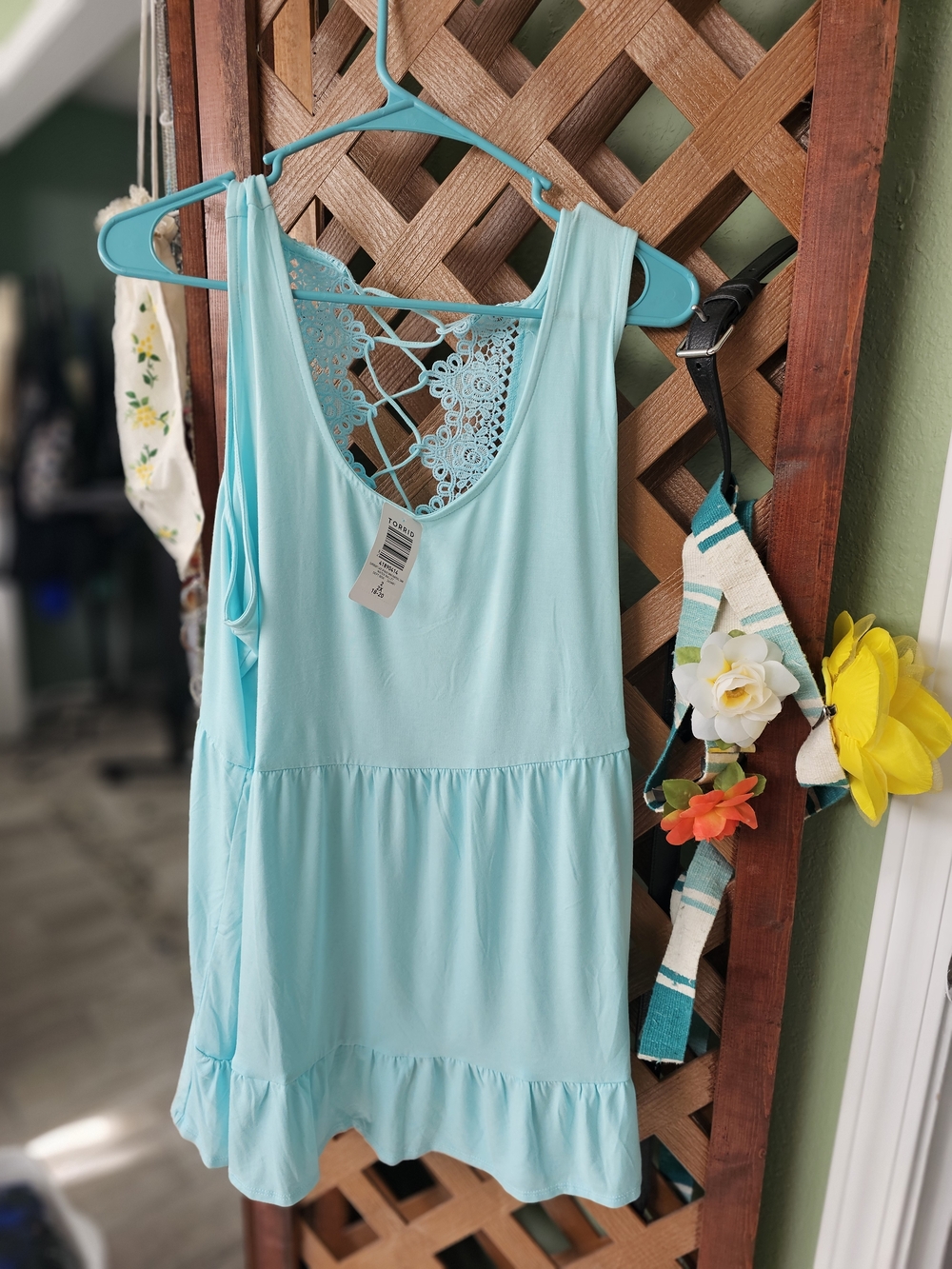Torrid Aqua Lace-Back Sleeveless Ruffle Hem Dress